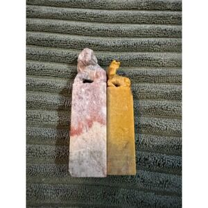 Vintage Chinese Soapstone Seals Stamps Set‎ of 2 Stone Carved Statues